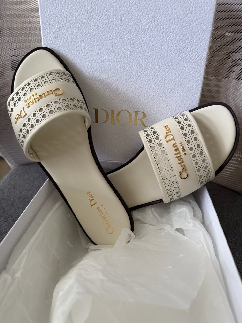 Christian Dior D-Lane Cream Calfskin Slide in 40.5 - Picture 6 of 7